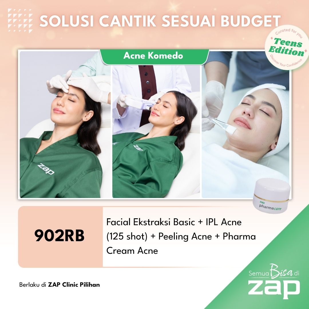 Facial Ekstraksi Basic + IPL Acne (125 shot) + Peeling Acne + Pharma Cream Acne
