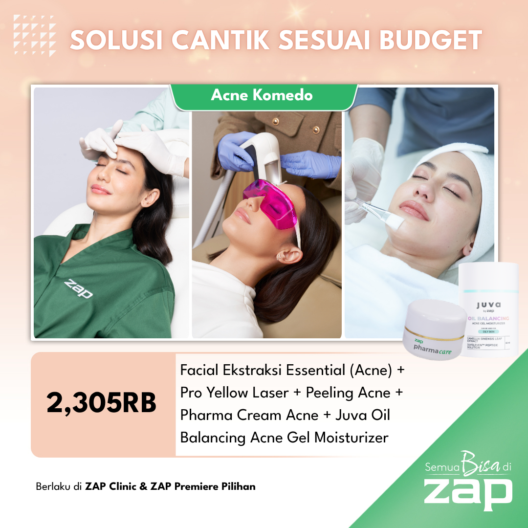Facial Ekstraksi Essential (Acne) + Pro Yellow Laser + Peeling Acne + Pharma Cream Acne + JUVA Oil Balancing Acne Gel Moisturizer