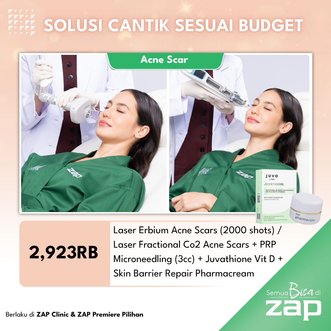 Laser Erbium Acne Scars (2000 shots) / Laser Fractional Co2 Acne Scars + PRP Microneedling (3cc) + Juva by ZAP Juvathione Vit D + Skin Barrier Repair Pharmacream