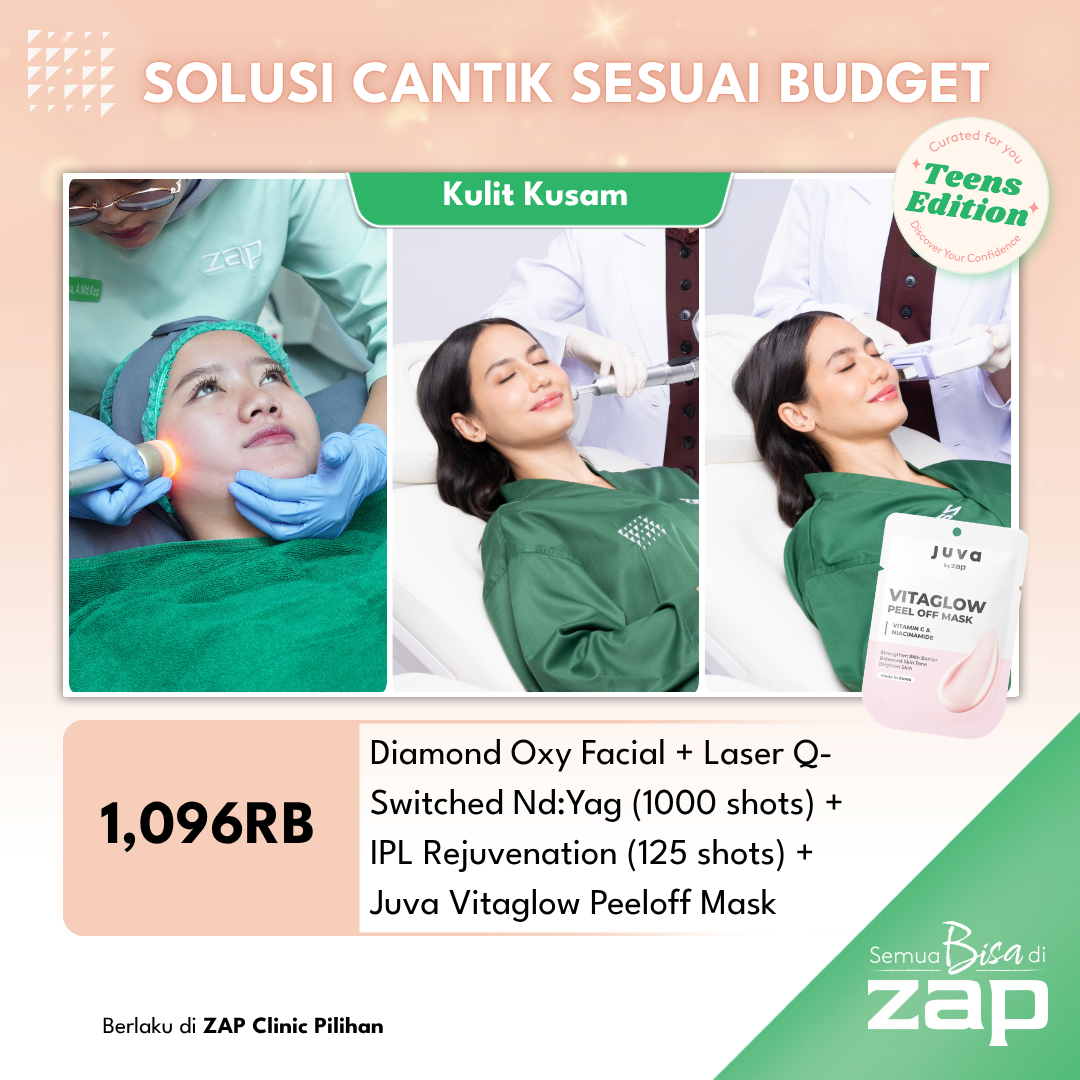 Diamond Oxy Facial + Laser Q-Switched Nd:Yag (1000 shots) + IPL Rejuvenation (125 shots) + produk Juva Vitaglow Peel off Mask