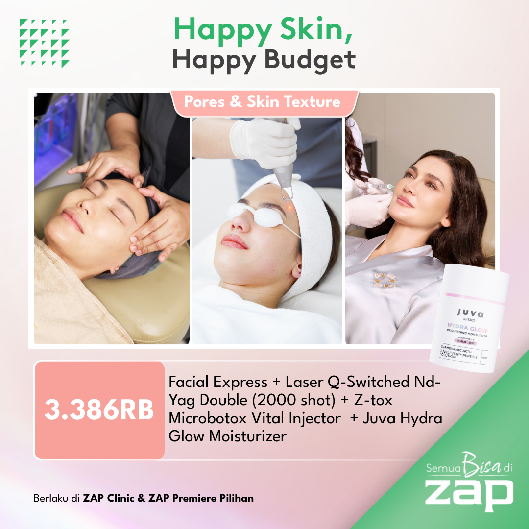 Facial Express + Laser Q-Switched Nd-Yag Double (2000 shot) + Z-tox Microbotox Vital Injector  + Juva Hydra Glow Moisturizer