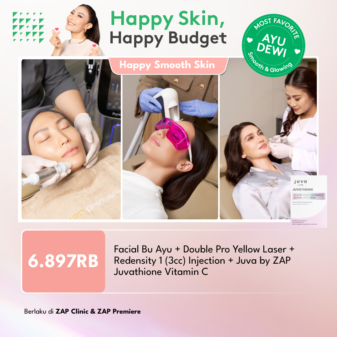 Facial Bu Ayu + Double Pro Yellow Laser + Redensity 1 (3cc) Injection + Juva by Zap Juvathione Vitamin C