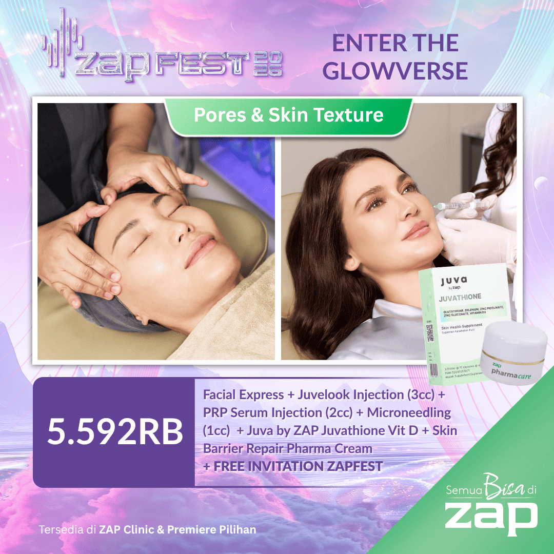Facial Express + Juvelook Injection (3cc) + PRP Serum Injection (2cc) + Microneedling (1cc)  + Juva by ZAP Juvathione Vit D + Skin Barrier Repair Pharma Cream + Free Invitation ZAP Fest